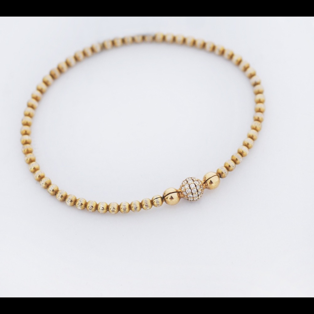 3mm 925 14kGold Diamond Ball Charm beaded Bracelet